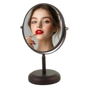 7-inch desktop makeup mirror with 1X/5X magnification, 360° rotation design, and double-sided freestanding vanity mirror