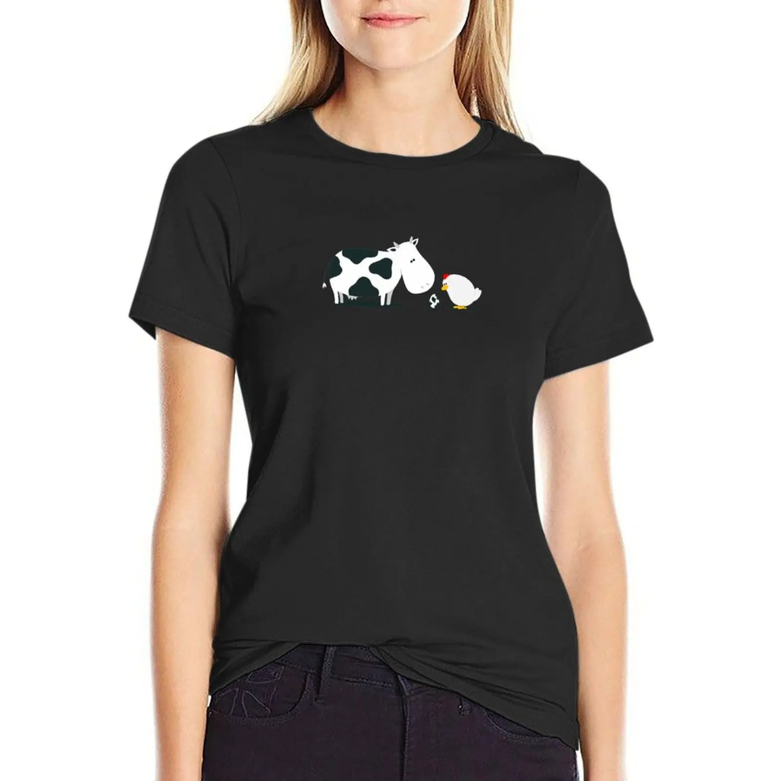 Cow Chicken Egg T-shirt kawaii clothes funny workout shirts for Women