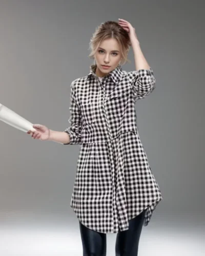 New Korean Fashion Blouses Plaid Button Solid Midi Autumn Shirt Female Plus Size All-match Loose Long Sleeve Polo-Neck Blouse