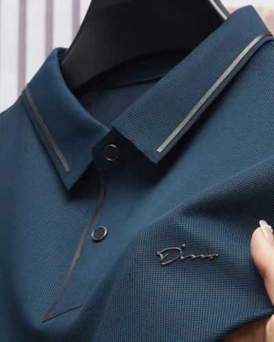 Men's New Polo Shirt Seamless Premium Luxury Cool Fabric Business Casual Golf Slim Fit Blouse Collar T-shirt