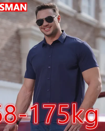 Oversized Shirts for Men Summer Thin Casual Loose Shirt Plus Size Business Shirt Big Size Short Sleeve Pure Color Tops 68-175KG