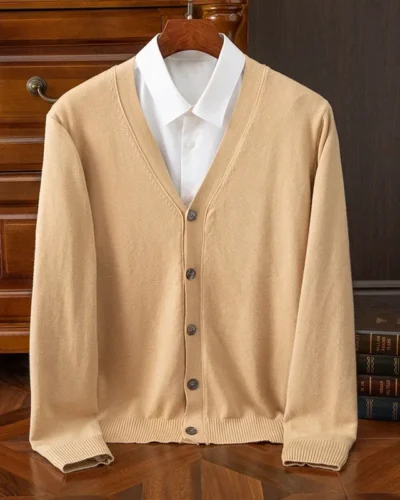 BROWON Brand Mens Sweater Cardigan Business Casual Classic V-neck Solid Color Cardigan Men Sweater Korean Fashion Mens Clothes