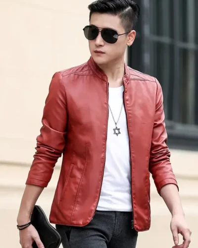 Fashion Solid Stand Collar Outwear Trendy Windproof Coat Streetwear Jackets Solid Color Casual Men's Motorcycle Leather Jacket