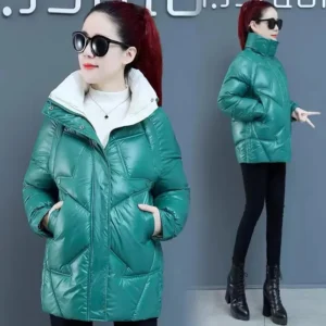 2024Winter New Down Cotton Coat Women's Mid Length Cotton Coat Korean Thicken Outwear Hooded Outcoat Parkas Female Puffer Jacket