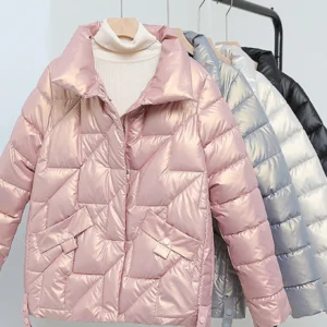 Women Jacket Winter Parkas Female 2023 New Glossy Down Cotton Jackets Stand Collar Casual Warm Parka Short Coat Female Outwear