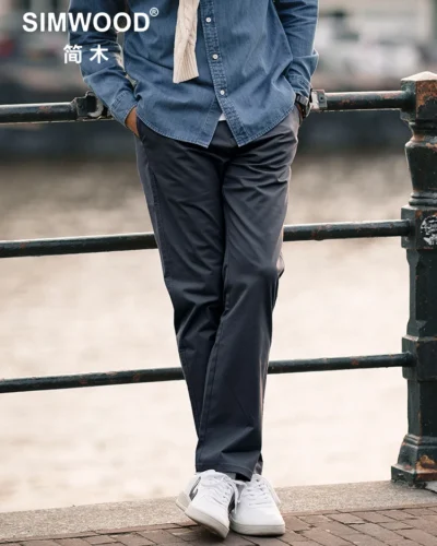 SIMWOOD 2025 Spring New Regular Straight 270gsm Fabric Pants Men Casual Classical Chinos Trousers