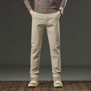 Threeproof Men's Pants Straight Fit Cotton Casual Trousers Male Elastic Waist Stretch Spring Antifouling Work Business Oil Proof