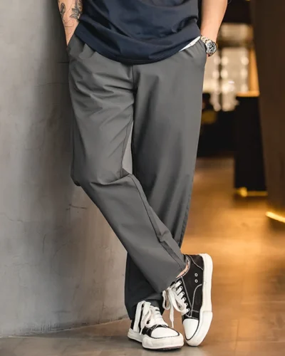 Maden Slight Stretch and Wrinkle-resistant Casual Pants for Men Straight Tapered Pants Male Fall Blazer Trousers Khaki Color