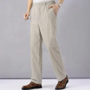 Men's Linen Pants High Waist Lightweight Summer Pants Men 2024 Thin Clothing Loose Cotton Trouser Elastic Band Work Vintage Pant