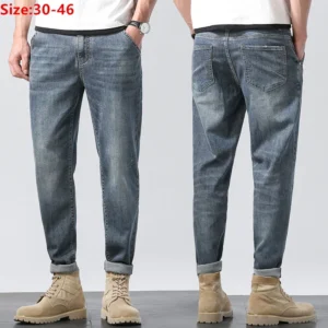 Ankle Length Jeans Men Pencil Pants Harem Soft Spring Summer Fashion Plus Size 42 46 Male Grande Denim Cowboy Elastic Trousers
