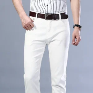 Men's White Stretch Jeans Spring Summer New Classic Business Casual Cotton Slim Denim Pants Male Brand Clothing Trousers