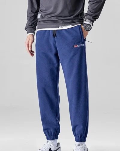 New Polar Fleece Men's Pants Drawstring Winter Sweatpants Male Warm Sport Trouser Casual Brushed Sherpa Cuffed Jogger Outdoor