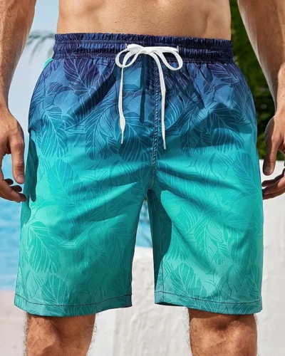 Gradient Graphic Beach Shorts For Men Colorful 3D Printed Board Shorts Summer Casual Vacation Short Pants Loose Surf Swim Trunks