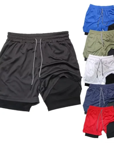 Men'S Performance Sports Shorts Fitness Gym Training Two-In-One Double-Layer Shorts Casual Outdoor Quick-Drying Running Shorts