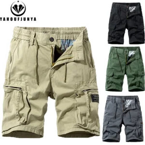 Men Summer Solid Color Outdoor Leisure Cargo Comfortable Shorts Men Elastic Waist Loose Straight High-Quality Design Shorts Male