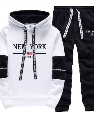 New York Hooded Sweatshirts and Elastic Sweatpants Autumn Hot Sale Mens Fashion Tracksuit Ubran Causal Sport Jogging Suits