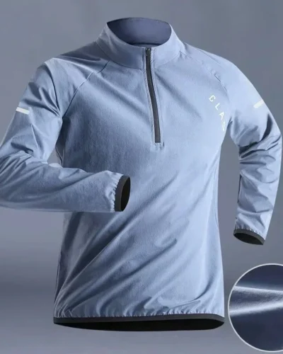 Quick Drying Clothes Men Autumn Sports T-shirt Stand Neck Loose Long Sleeved Outdoor Running Tracksuit Breathable Half Zip Top