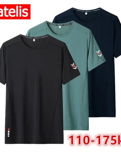 Summer T-shirt for Men Plus Size 1XL-7XL Sport Quick Drying Fitness Running Tees Round Neck Short Sleeve Tops 110-175kg