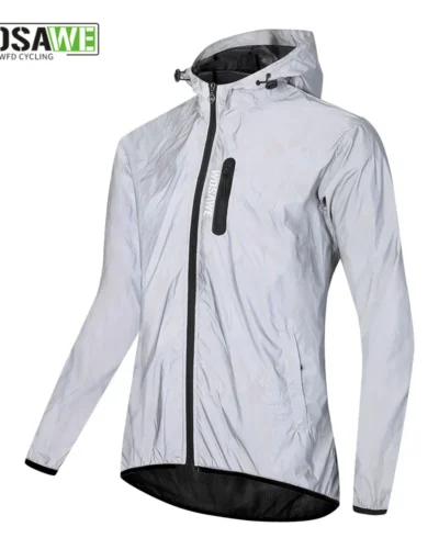 WOSAWE Full Reflective Jacket with Hoodie High Visibility Waterproof Wind Breaker Men Women Hiking Cycling Running Safety Vest