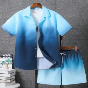 2pcs Men's Casual Summer Outfits, Color Block Short Sleeve T-Shirt & Drawstring Shorts Set, Beach Sports Exercise  Short Clothin