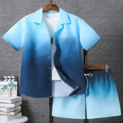 2pcs Men's Casual Summer Outfits, Color Block Short Sleeve T-Shirt & Drawstring Shorts Set, Beach Sports Exercise  Short Clothin