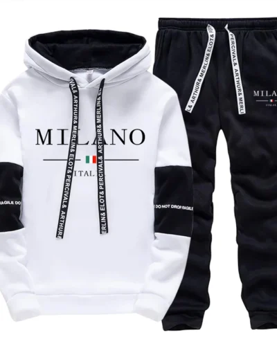 Newest Fahsion Mens Sportswear Hooded Sweatshirts Jogger Pants Male Daily Casual Sport Jogging Suit Italia Milan Printed Hoodies