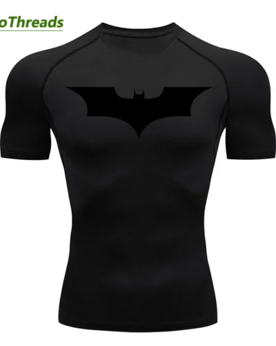 Bat Print Compression Shirts for Men Gym Workout Running Rash Guard Athletic Sport Quick Dry Tshirt Tops Undershirts Baselayers