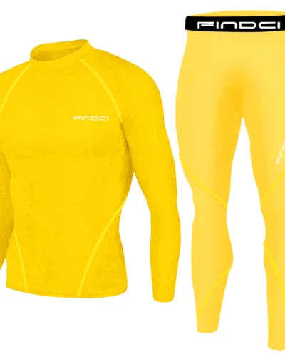 Findci Men's Sports Running Set Compression Shirt + Pants Skin-Tight Long Sleeves Quick Dry Fitness Tracksuit Gym Yoga Suits