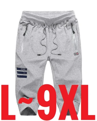 Long Three Quarter Men's Shorts Cotton Elastic Summer Bermuda Male 3/4 Calf Big Size Plus Large 6XL 7XL 8XL 9XL Cuff Below Knee
