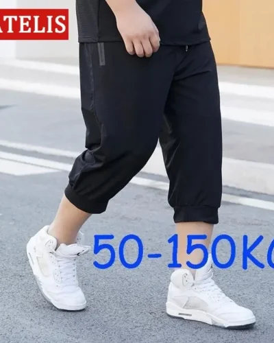 50-150KG Large size three quarters for men loose sports pants casual 3/4 shorts