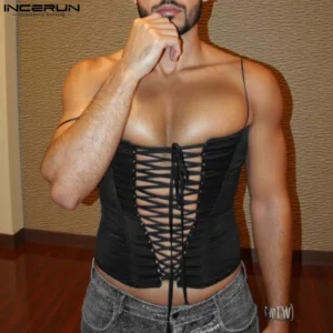 Sexy Fashion Stylish Tops INCERUN Men Tight Fitting Drawstring Design Vests Casual Clubwear Male Sleeveless Tank Tops S-5XL 2025