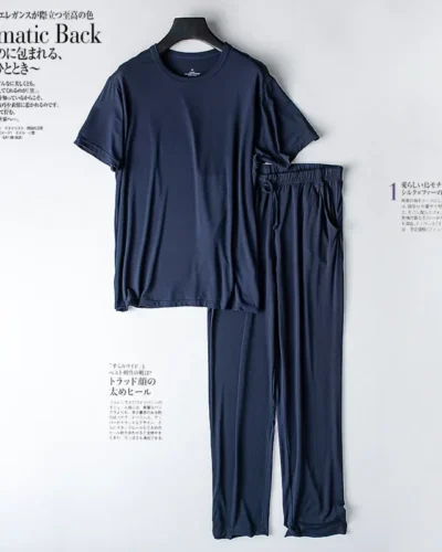 Men's spring and summer new modal pajamas two-piece short-sleeved trousers thin large size loose sports home wear suit sleepwear