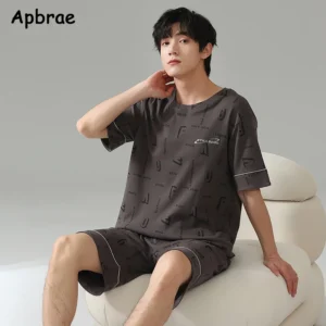 Summer Solid Mens Pajamas Set Short Tops Shorts Pijamas Cotton Men Sleepwear Fashion Loose Pyjamas Plus Size Homewear Sleepwear