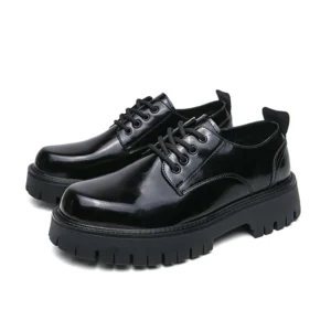 Men Korea Leather Platform Oxfords Lace Up Thick Tottom For Male Derby Shoes Casual Loafers Mens Square Toe Formal Dress Shoes