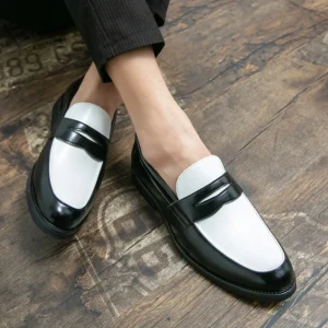 Luxury Brand Black and White Colorblock Loafers Men Slip-On Classic Style Casual Leather Shoes Thick Sole High Quality Moccasin