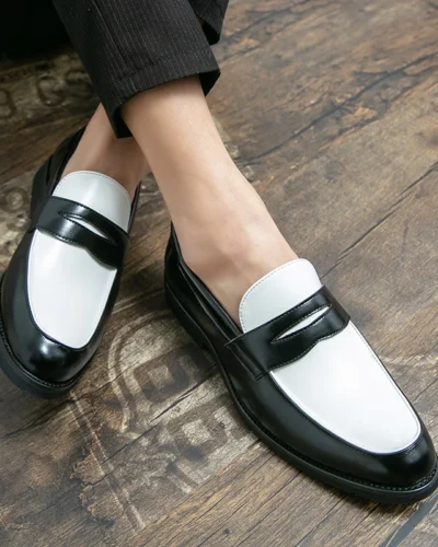 Luxury Brand Black and White Colorblock Loafers Men Slip-On Classic Style Casual Leather Shoes Thick Sole High Quality Moccasin