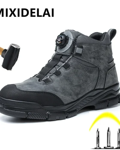 Rotating Buttons Work Boots Men Steel Toe Shoes Safety Boots Puncture-Proof Protective Shoes Waterproof Indestructible Shoes New