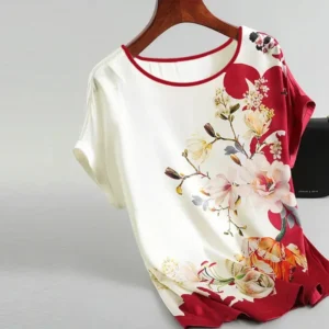 Plus Size Women Silk Satin Blouses Spring Summer Floral Printing Blouse Female Fashion Shirt Tops