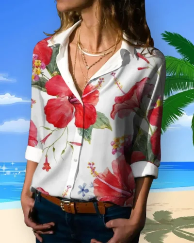 2024 Summer Autumn Floral Shirts Button Long Sleeve Shirts Fashion Basic Shirt Female Clothing Elegant and Youth Woman Blouses