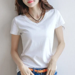 Hot Sale Shirts Summer Women's Short Sleeve Round Neck Casual Blouse Shirts Solid Color Tops  Black / White