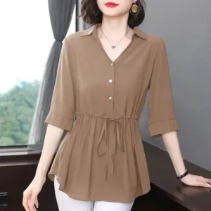Women's V-Neck Short Sleeve Shirts, Elegant Tops, All-match, Simple, Casual, Simplicity, Office, Summer Clothes, Fashion