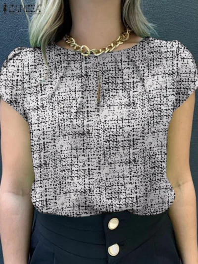 ZANZEA Summer Fashion Printed Blouse Woman Short Sleeve O-Neck Tops Casual Party Chemise Female Elegant OL Office Shirt 2024