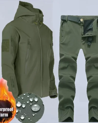 Army SoftShell Tactical Waterproof Jackets Men Hood Coat Military Combat Tracksuit Fishing Hiking Camping Climbing Pant Trousers