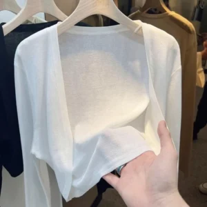 Short Ice Silk Knitted Sun Protection Cardigan Women's Thin Summer Suspender Skirt Layered Gauze Jacket Air-conditioned Cover Up