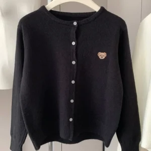 Yaminiya Autumn 2024 O-Neck Knit Sweater Sweet Cartoon Embroidery Casual Tops Japanese Fashion Single Breasted Cardigan Harajuku