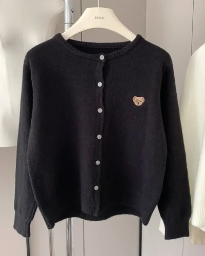 Yaminiya Autumn 2024 O-Neck Knit Sweater Sweet Cartoon Embroidery Casual Tops Japanese Fashion Single Breasted Cardigan Harajuku