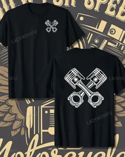 Crossed Pistons Mechanic Garage Engine Graphic T-shirt Summer Cool Men Cotton Tee Shirt All-Match Hipster Streetwear Man T-shirt
