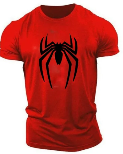 Summer Casual Sports T-shirt 2D spider print adult round neck short sleeve men's T-shirt loose comfortable quick drying tops