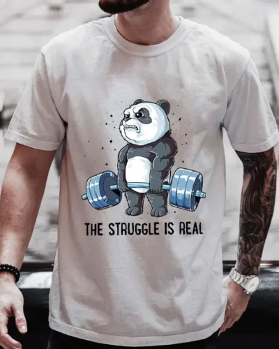 The Struggle Is Real Panda Weightlifting Graphic T Shirt Man Clothes Tops Short Sleeve Men's Brand T-shirt Gym Men's O-neck Tees