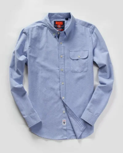 Men's Long Sleeve Oxford Casual Shirt Front Patch Chest Pocket Regular-fit Button-down Collar Thick Work Shirt MG20306
